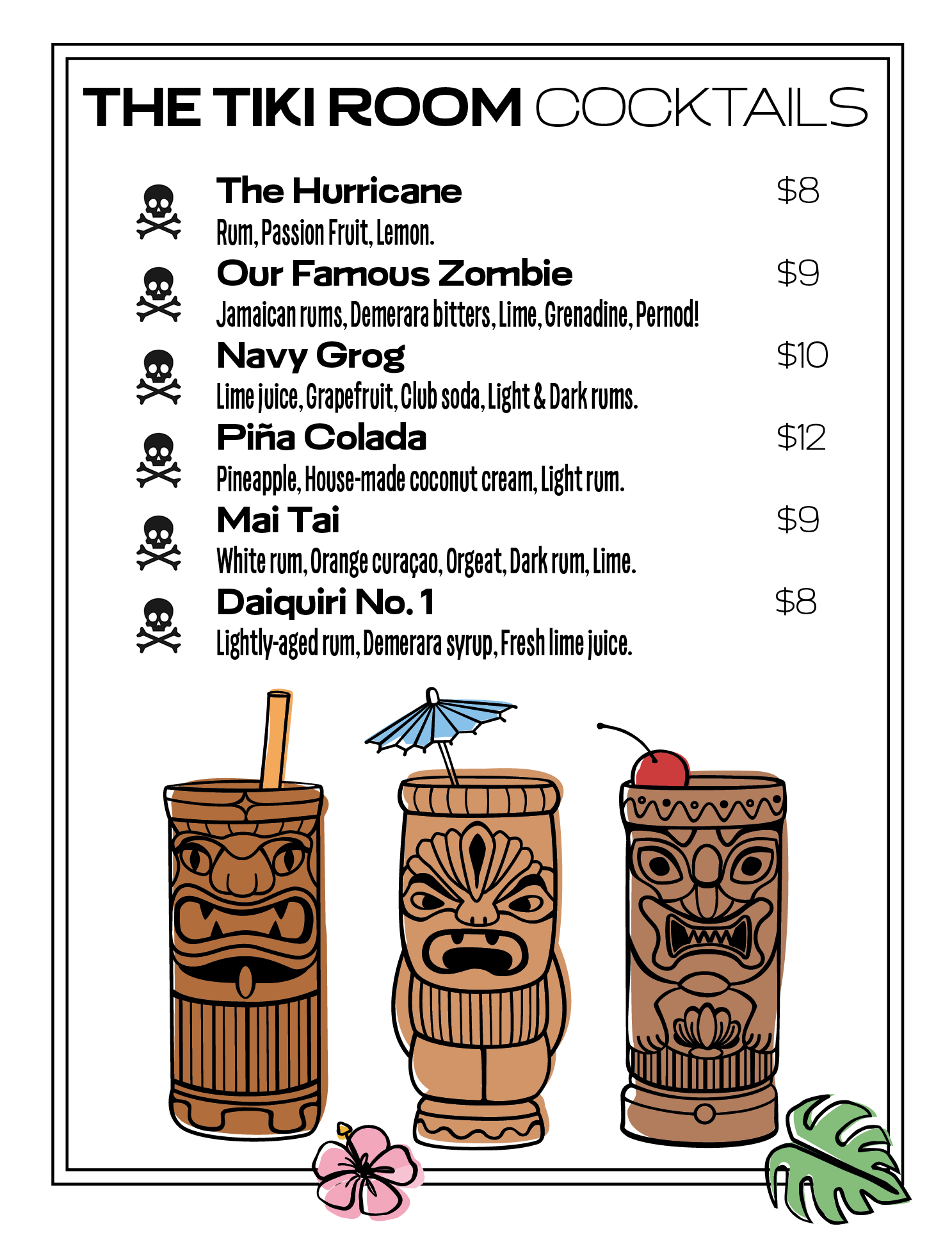 Tiki Bar sample menu